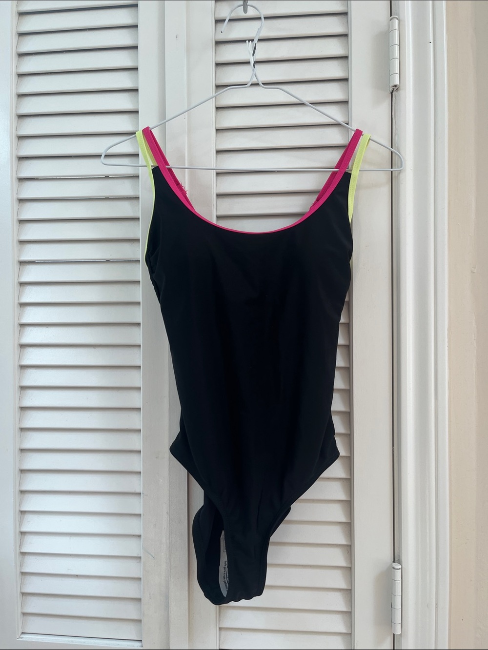 No Boundaries Black One-Piece Swimsuit with Hot Pink and Neon Yellow Trim
